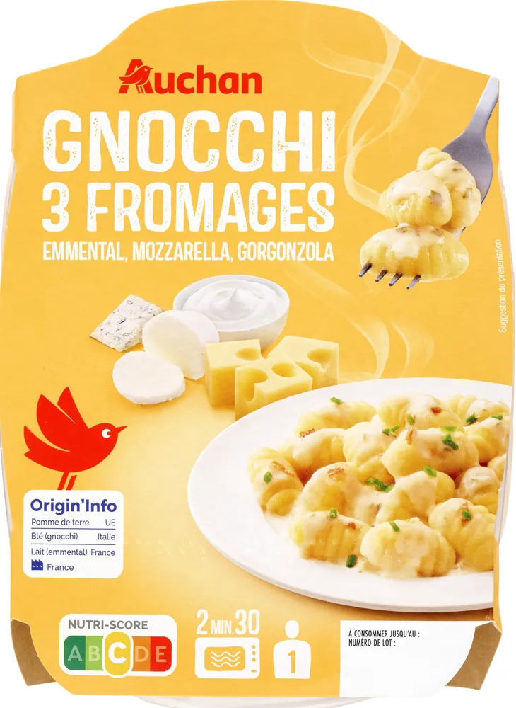 Gnocchis 3 fromages, emmental, mozzarella, gorgonzola