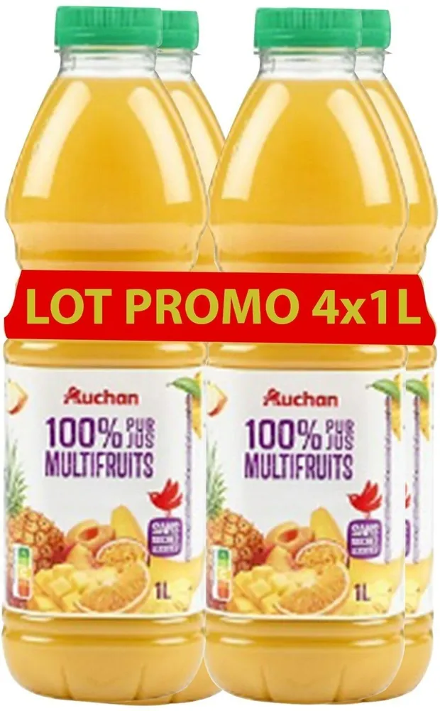 100% Pur jus multifruitsSans sucres ajoutés** Comme tous les jus de fruits. Contient les sucres naturellement présents dans les fruits.