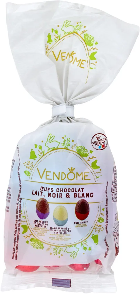 Oeufs chocolat lait, noir et blanc