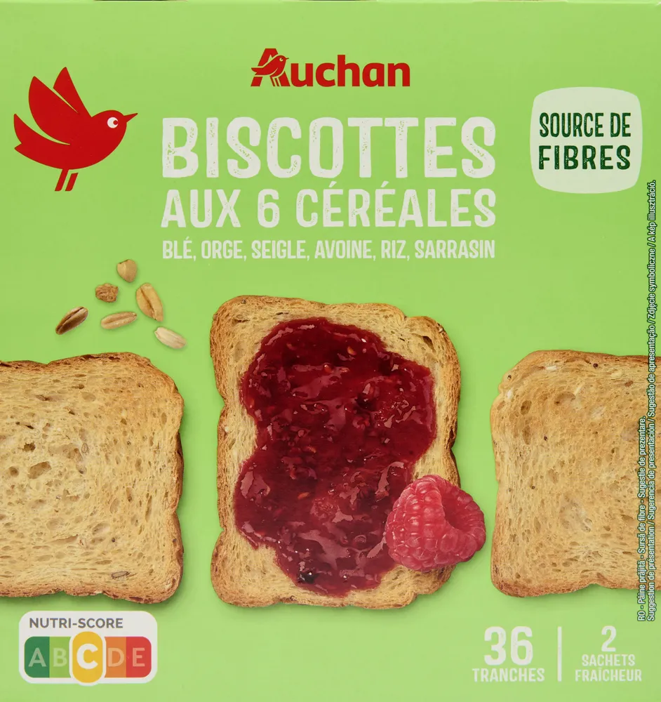 Biscottes aux 6 céréalesblé, orge, seigle, avoine, riz, sarrasin