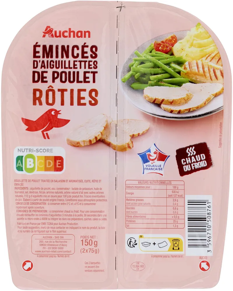 Emincés d'aiguillettes de poulet rôties -25 % de sel *
