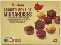 Assortiment de mignardises : 3 financiers amande et framboise - 3 financiers amande et crème citron - 3 entremets chocolat café - 3 tartelettes chocolat – Produits surgelés