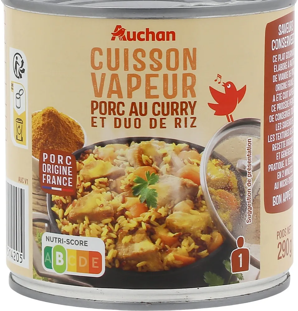 Porc au curry et duo de riz cuisson vapeur