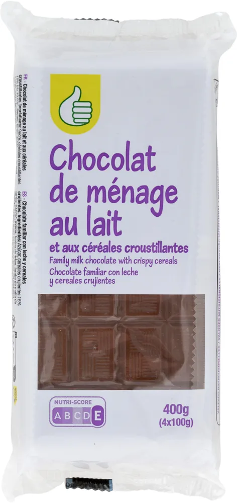 Chocolat de ménage au lait et aux céréales croustillantes