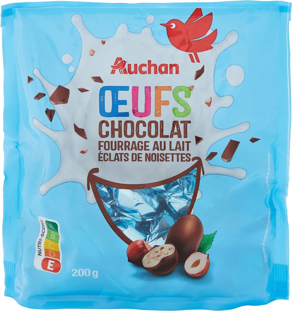 Oeufs chocolat fourrage au lait éclats de noisettes