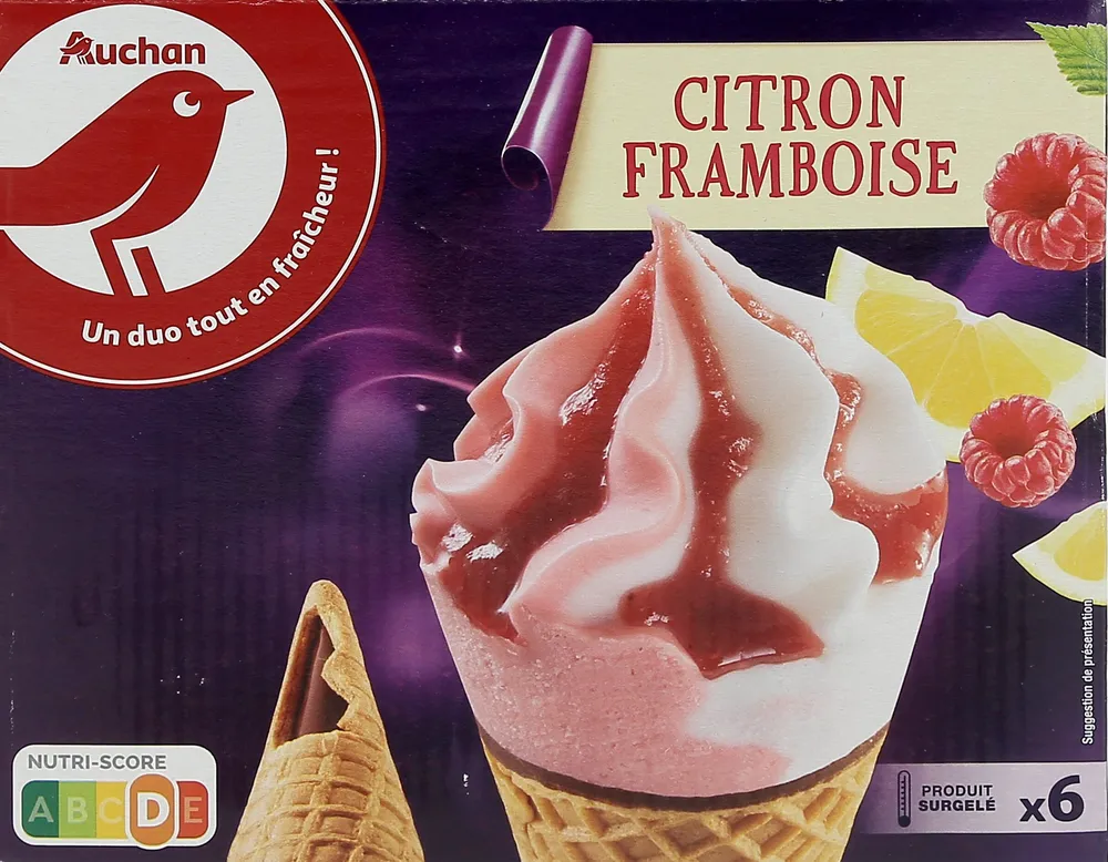 Auchan cones citron framboise x6 426gr