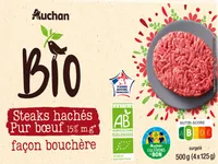 Steaks Hachés pur bœuf 15%MG, façon bouchère, issus de l'agriculture biologique