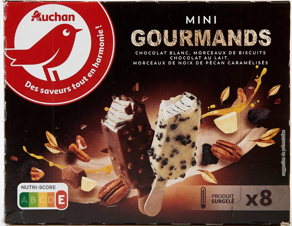 Mini gourmandsChocolat blanc morceaux de biscuitsChocolat au lait morceaux de noix de pécan caramélisés