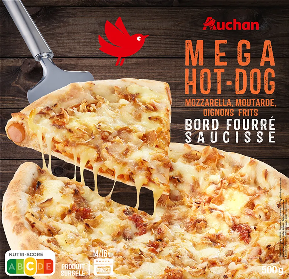 Mega Hot-dogMozzarella, moutarde, oignons fritsBord fourré saucisse