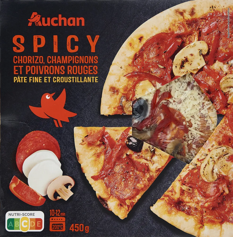 Spicy chorizo, champignons et poivrons rouges pâte fine et croustillante