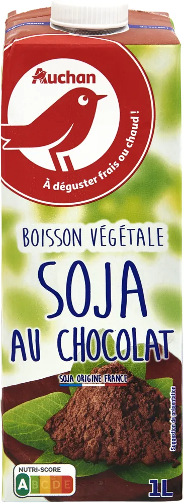 Boisson Soja saveur chocolatpicto : Soja origine FrancePicto : Agiter avant de servirPicto : Auchan Votre pause végétal !