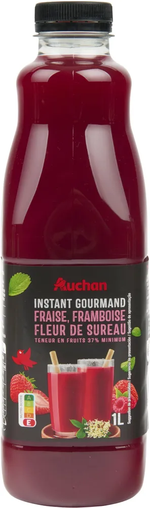 Instant Gourmand Fraise Framboise Fleur de sureau. Teneur en fruits : 37% minimum.