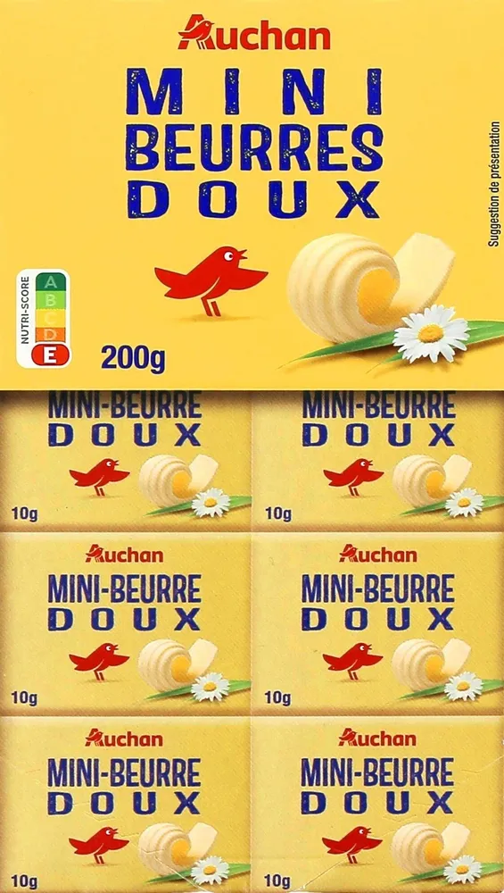 Auchan beurre plaquette doux 82% 20x10g