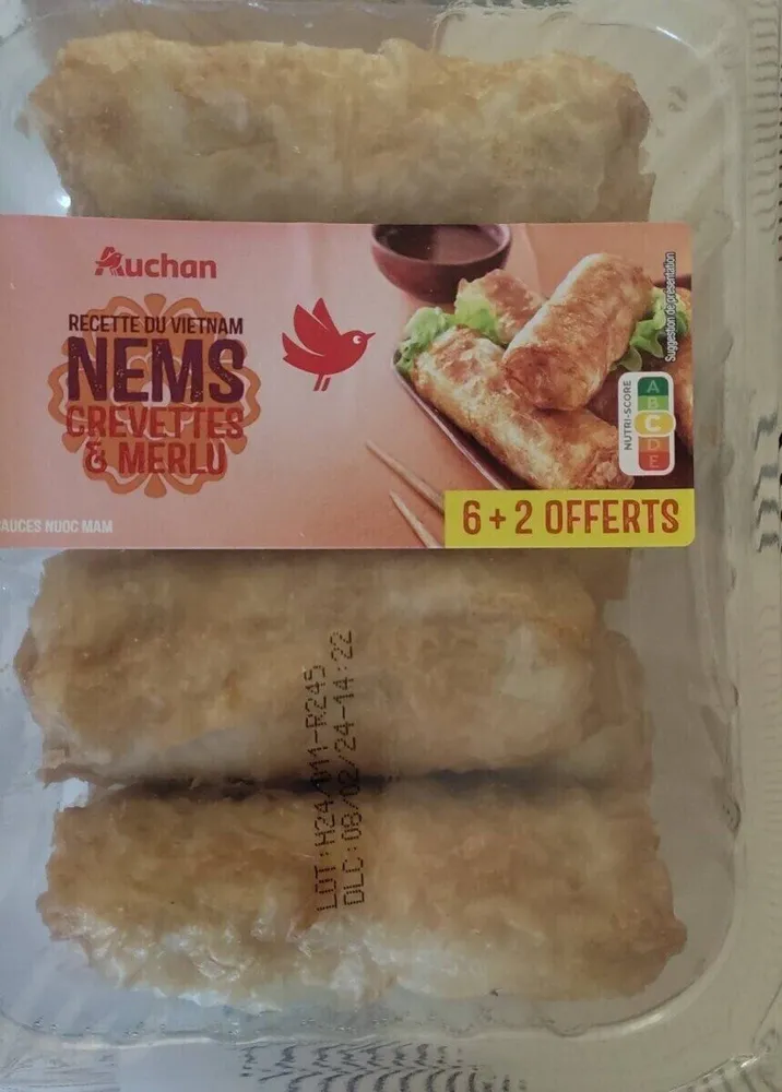 RECETTE D'ASIEnems crevettes, merlu, sauce nuoc mamPICTO : 8 nems + 3 sachets de sauce