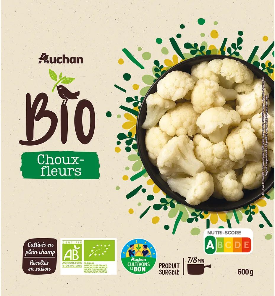 Auchan bio cultivons le bon choux fleurs 600 gr