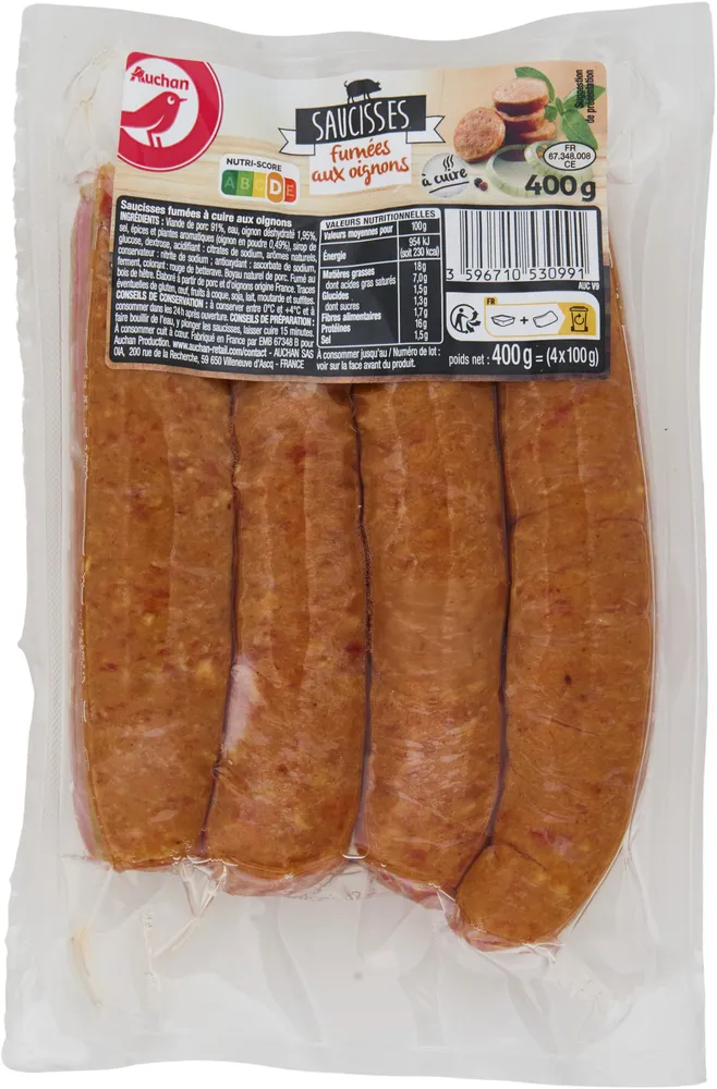 Saucisses fumees a cuire aux oignons