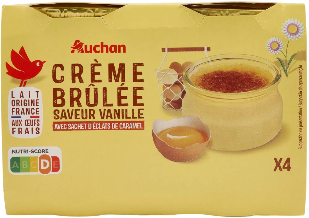 Crème brûlée saveur vanilleavec sachet d'éclats de caramel