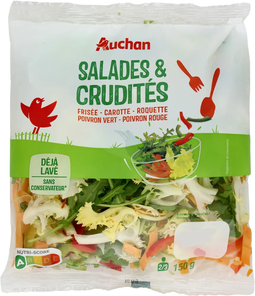 Salades et cruditésDénomination commercialeSalades et cruditésfrisée - carotte - roquette - poivron vert - poivron rouge