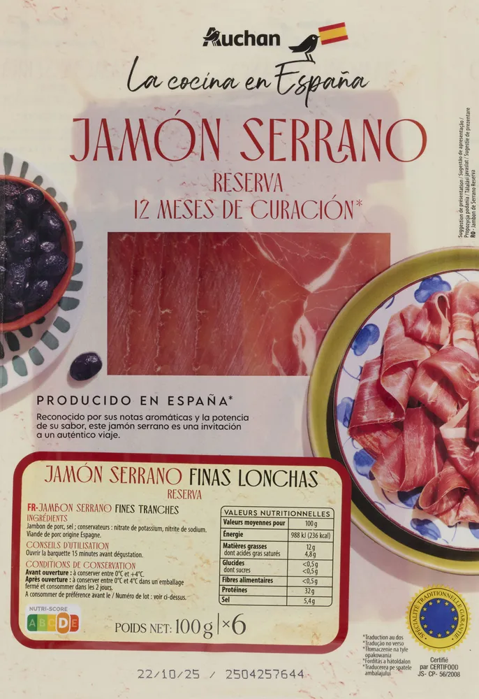 Jamon serrano reserva finas lonchas