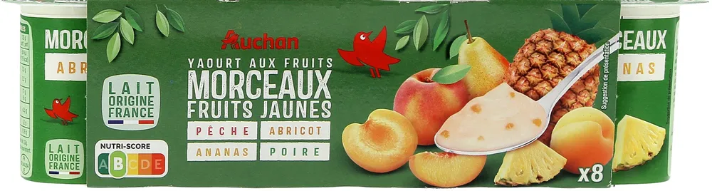 YAOURT AUX FRUITS MORCEAUX FRUITS JAUNES Peche, abricot, ananas, poire
