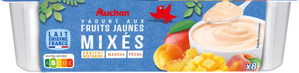 YAOURT AUX FRUITS MIXES FRUITS JAUNES Peche, abricot-nectarine, mangue