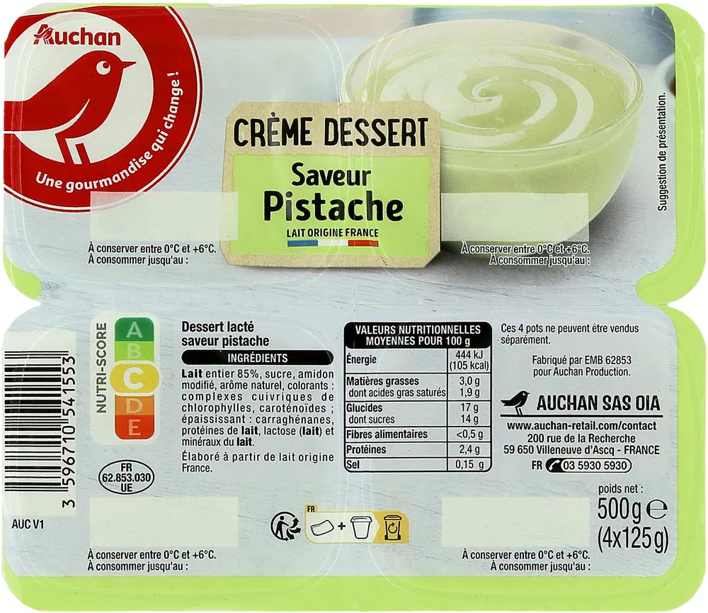 Crème dessert saveur pistache