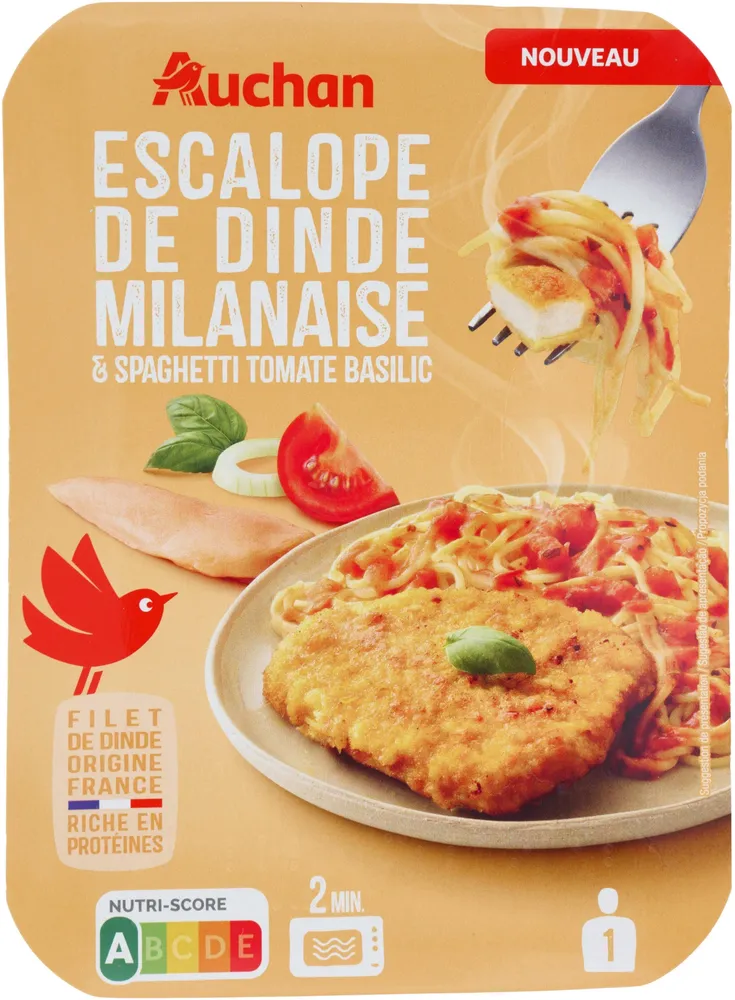 Escalope de dinde milanaise et spaghetti tomate basilic