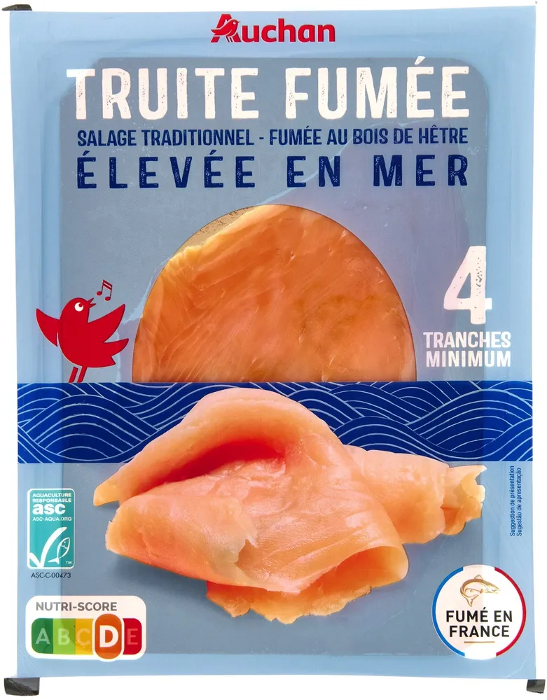 Truite élevée en mer, fumée au bois de hêtre4 tranches minimum