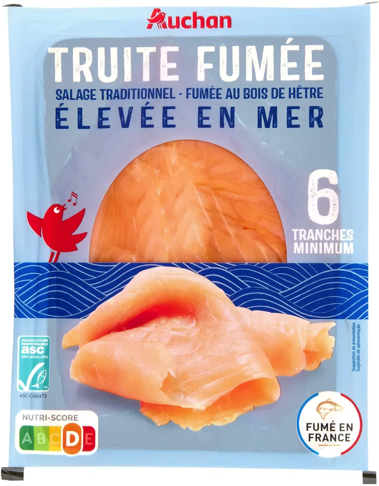 Truite élevée en mer, fumée au bois de hêtre6 tranches minimum