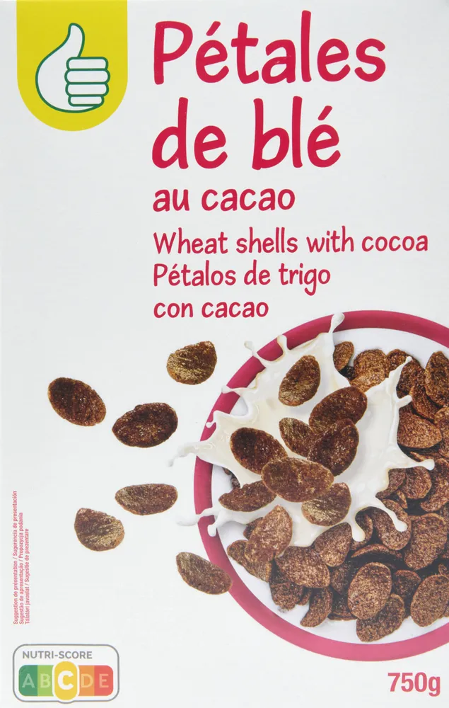 Pétales de céréales extrudées au cacao, goût chocolat