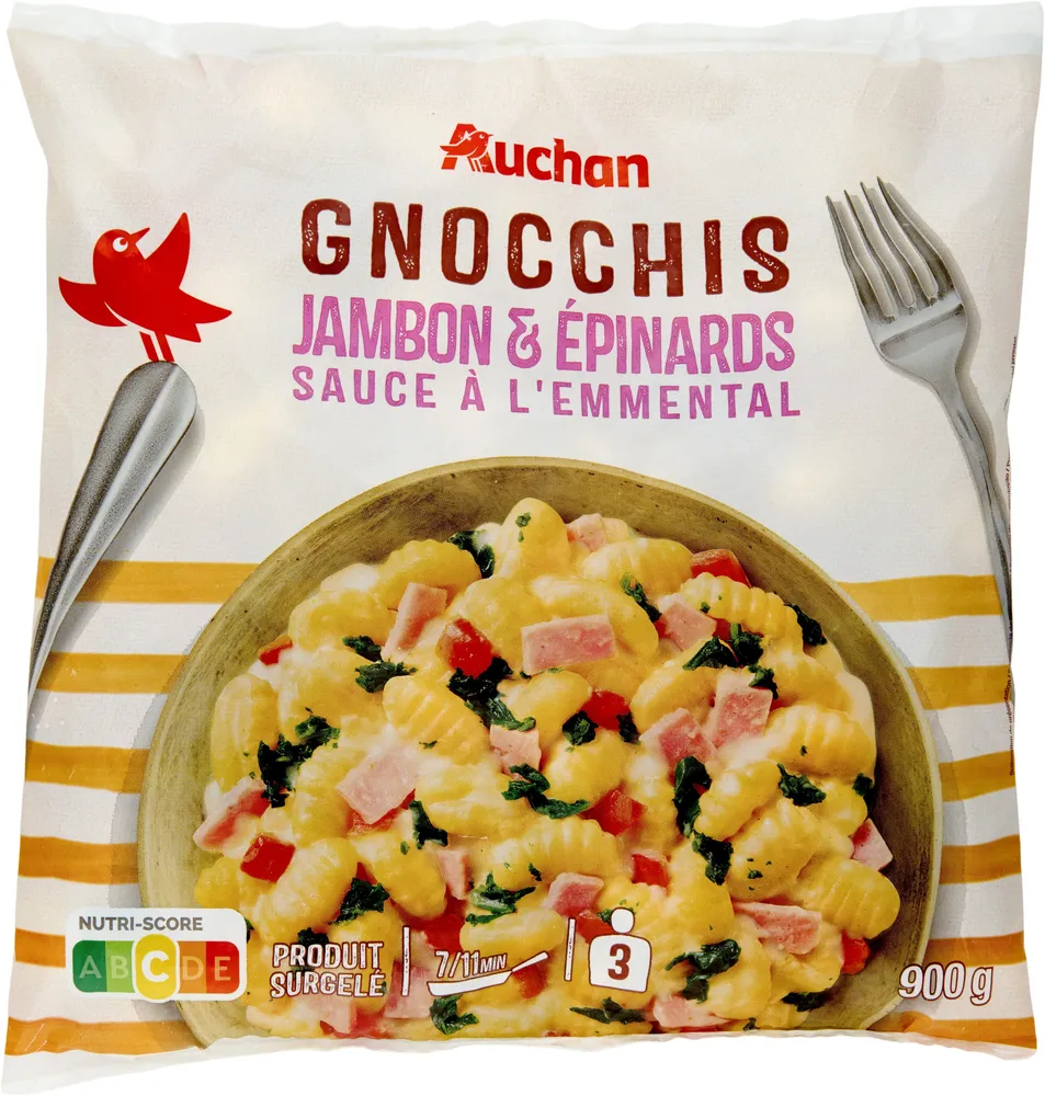 Gnocchis, jambon et épinards sauce à l'emmental
