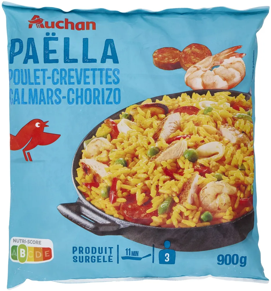 Paëlla Poulet, crevettes, calmars, chorizo
