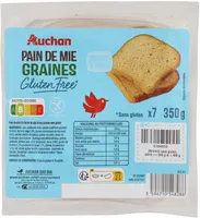 AUCHAN SANS GLUTEN PAIN DE MIE GRAINES 350g