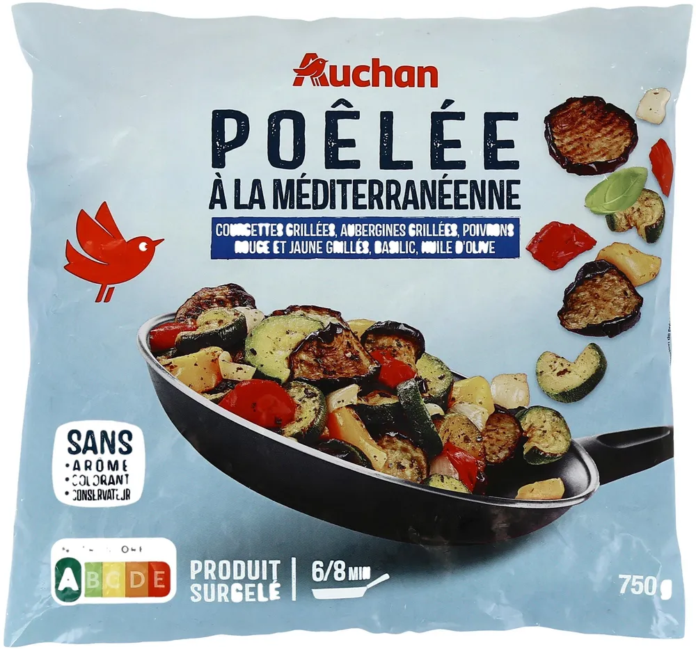 Poêlée à la méditerranéenneCourgettes grillées, aubergines grillées, poivrons rouge et jaune grillés, basilic , huile d'olive