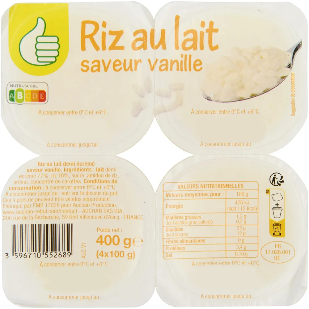 Riz au lait saveur vanille
