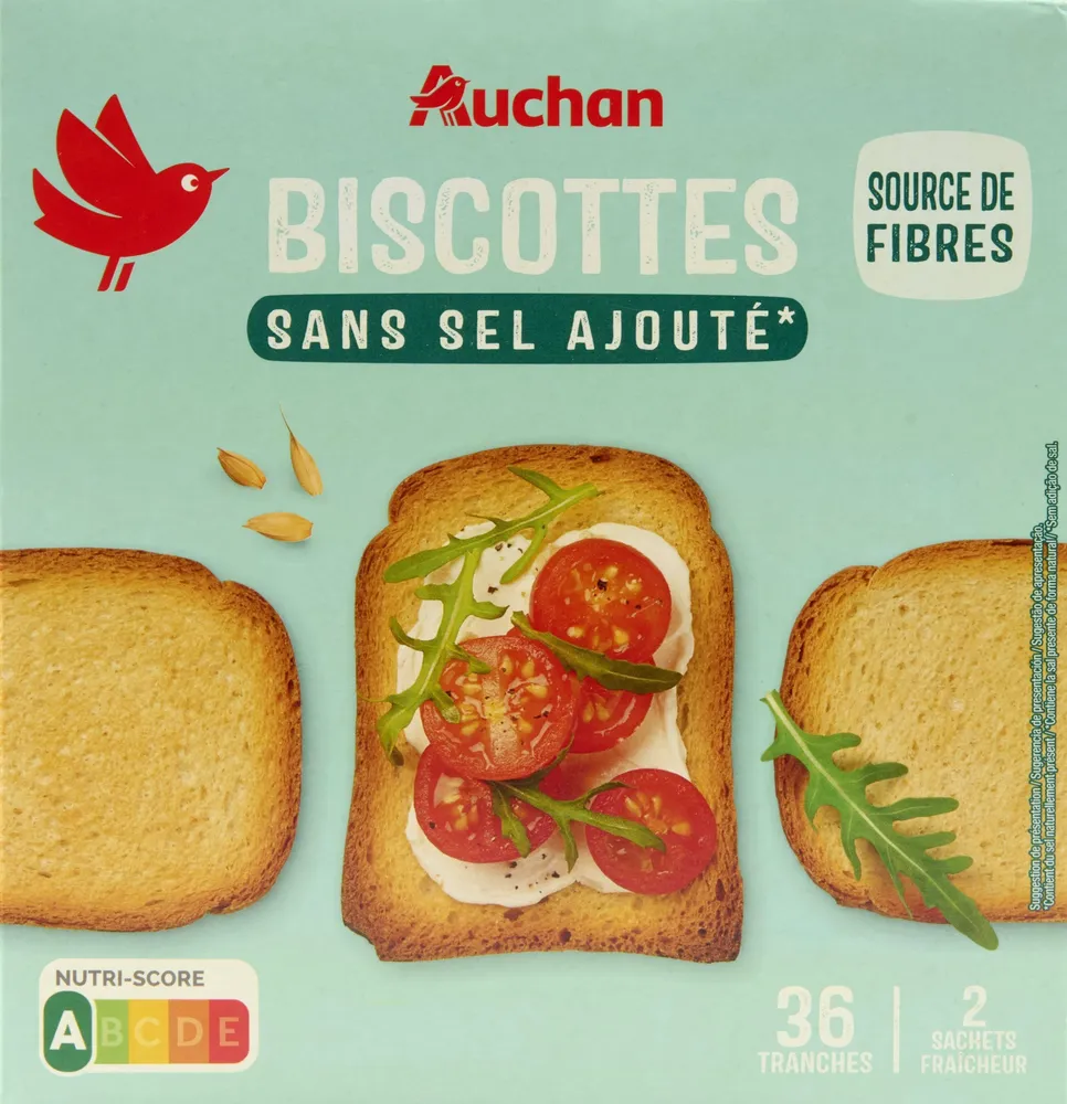 Biscottes sans sel ajouté** Contient du sel naturellement présent.