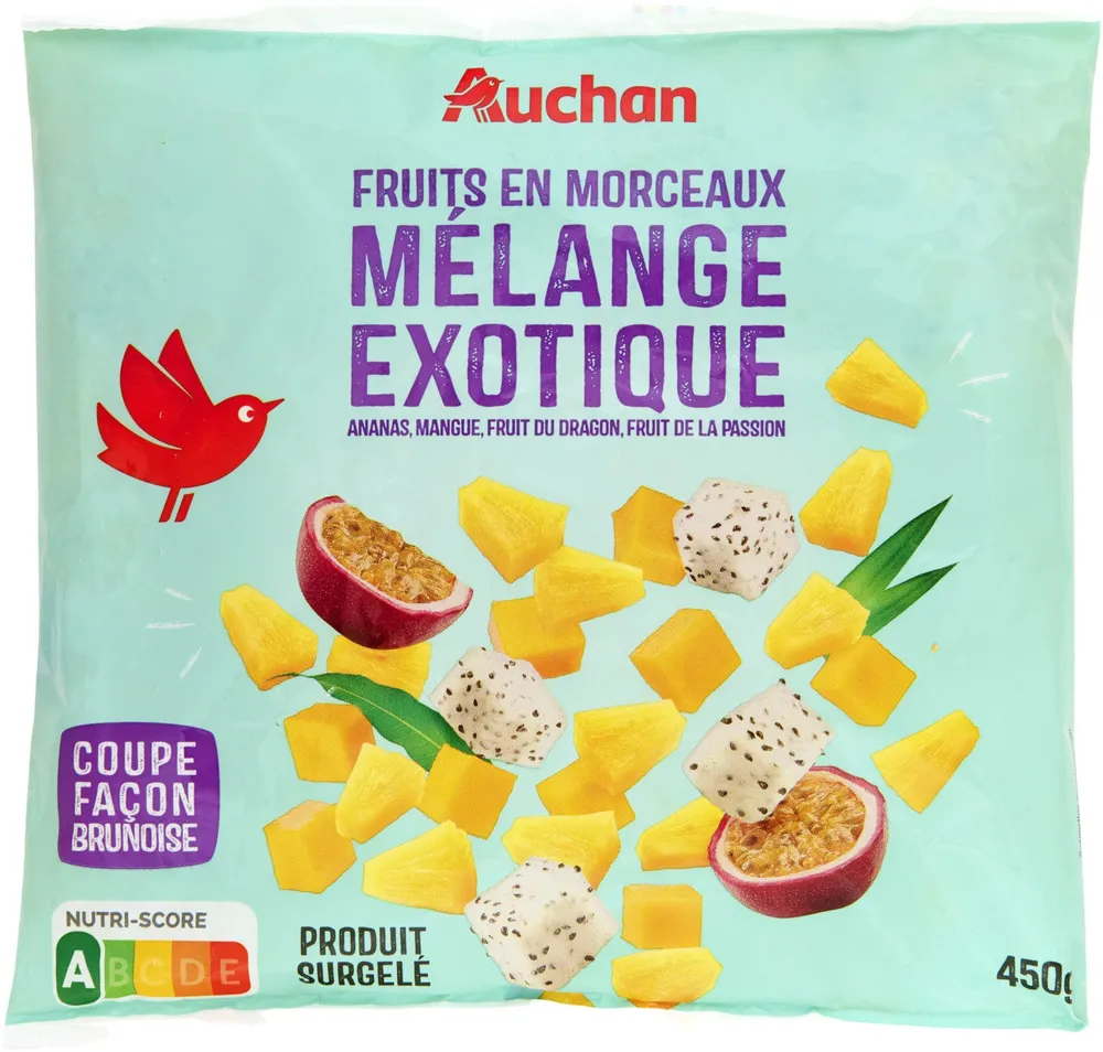fruits en morceauxMELANGE EXOTIQUEananas, mangue, fruit du dragon, fruit de la passion