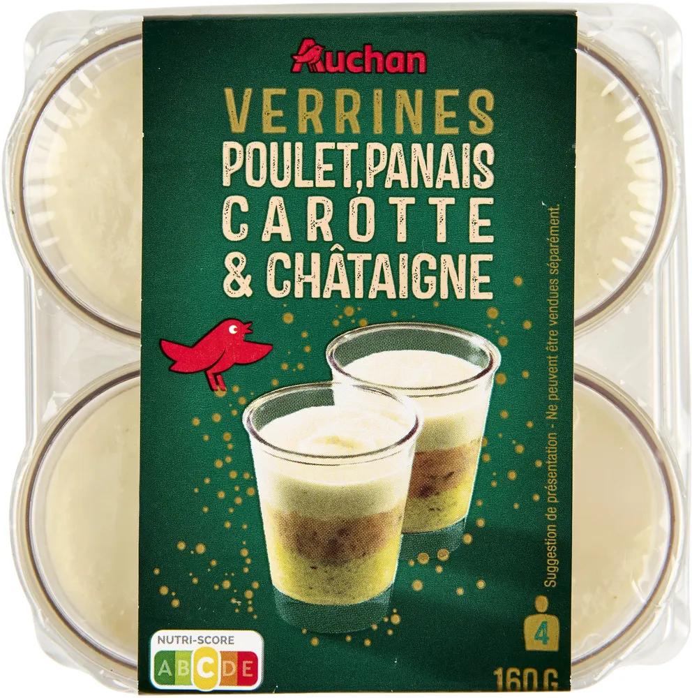 Verrine poulet, panais, carotte et châtaigne 4x40g