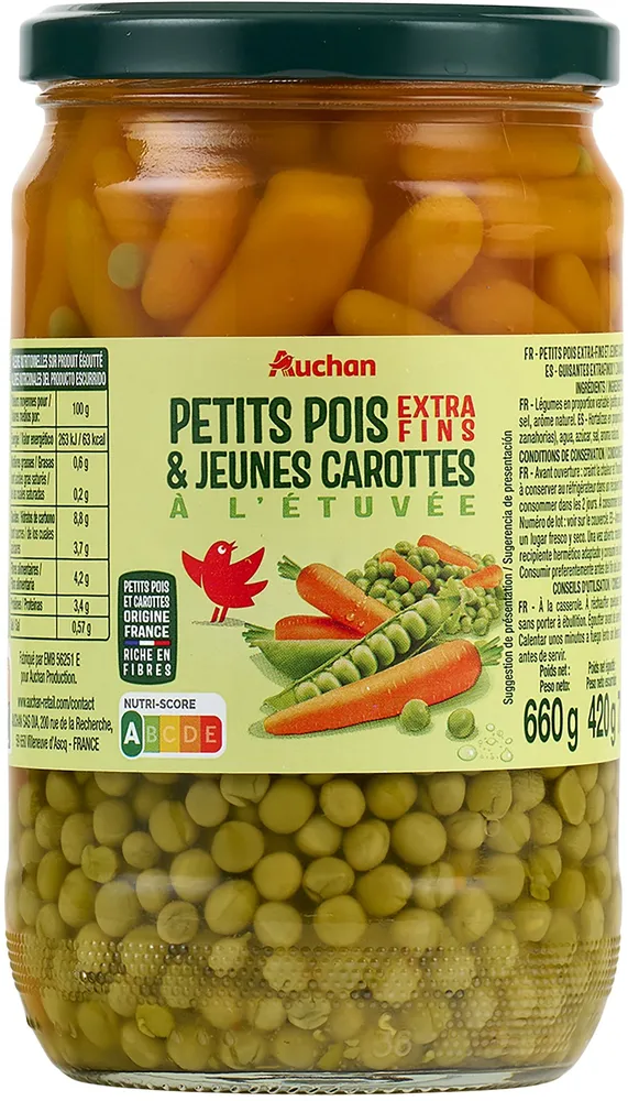Petits pois, extra fins, & jeunes carottes à l’étuvée