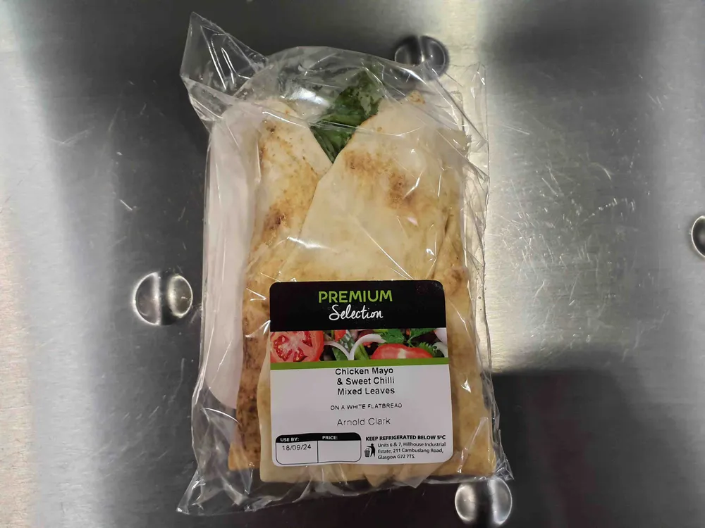Chicken Mayo & Sweet Chilli Mixed Leaves on a white flatbread
