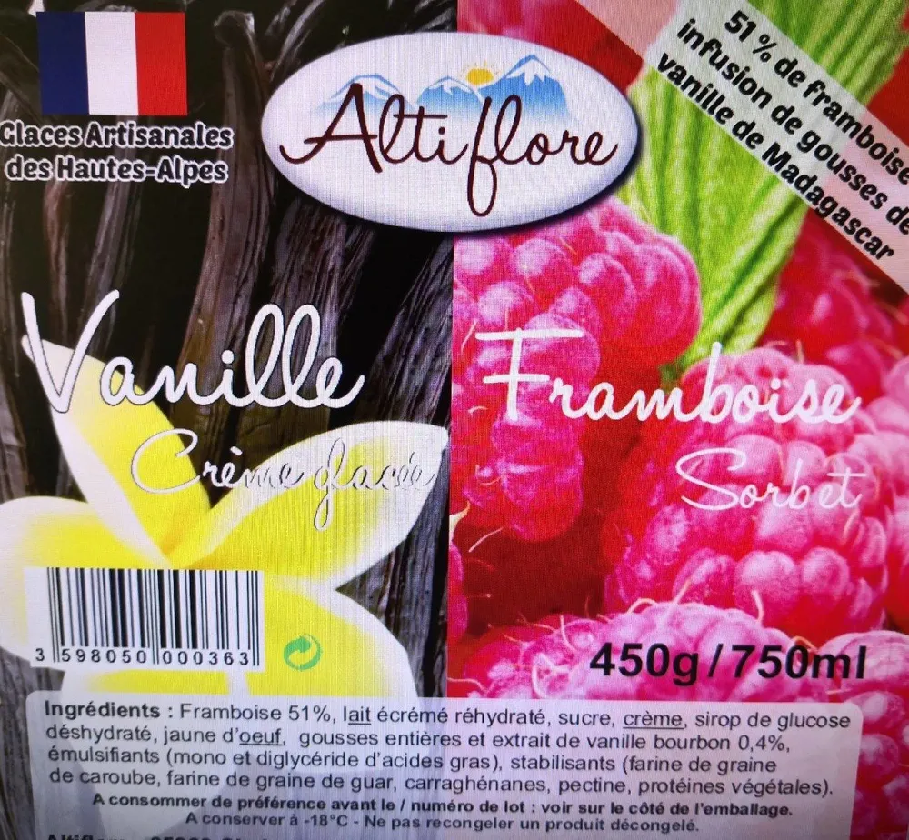Crème glacée vanille framboise