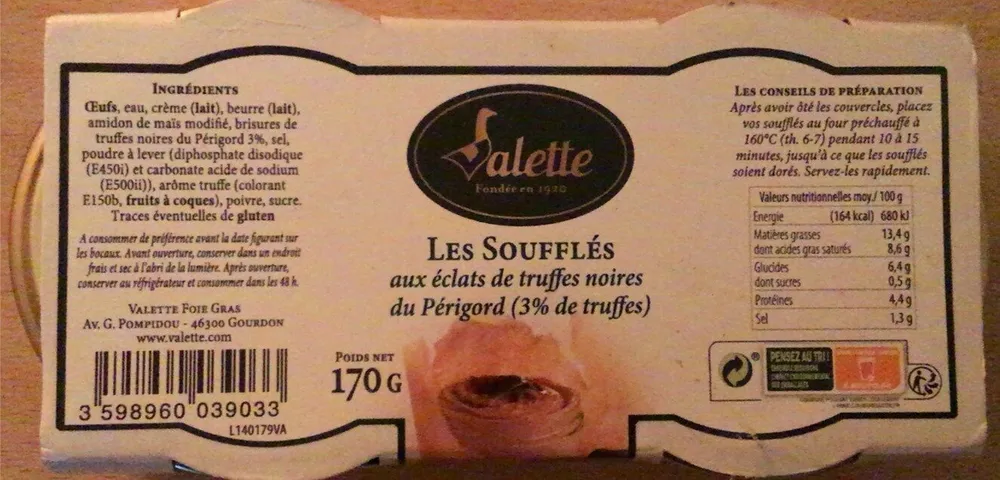 LES SOUFFLÉS aux éclats de truffes noires du Périgord