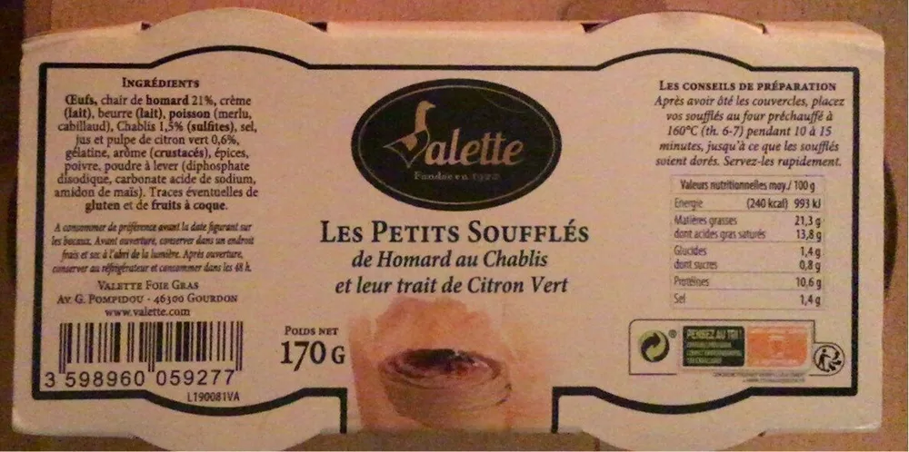LES PETITS SOUFFLÉS de Homard au Chablis