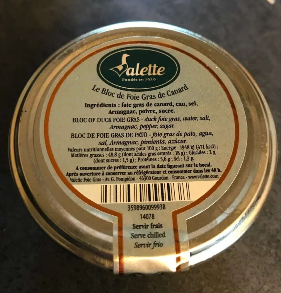 Le bloc de foie gras de canard