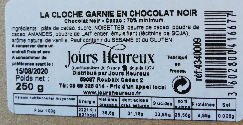 La cloche garnie en chocolat Noir
