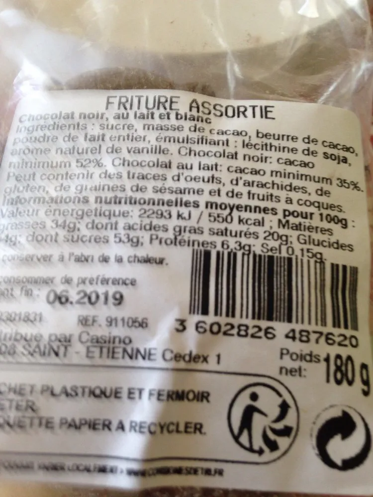 Friture chocolat noir blanc lait