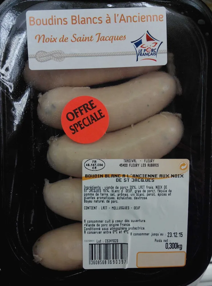Boudins blancs à l'ancienne aux noix de St Jacques