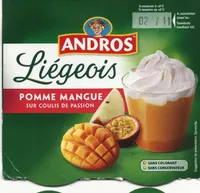 Liégeois de fruits  Pomme Mangue sur Coulis de Passion