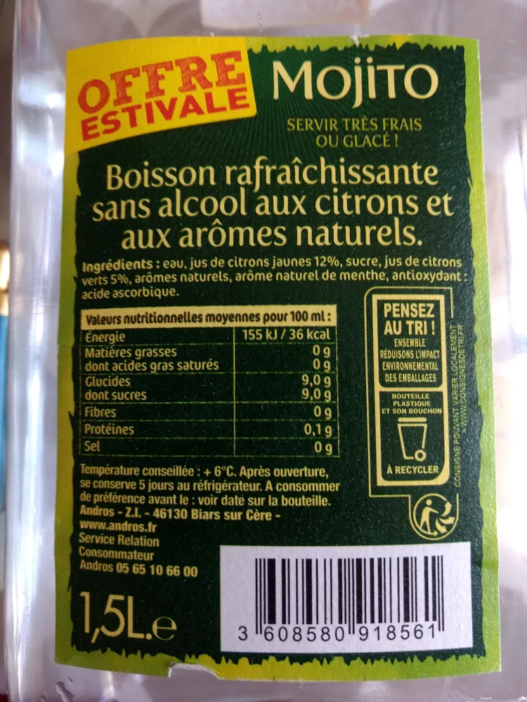 Mojito cocktail sans alcool