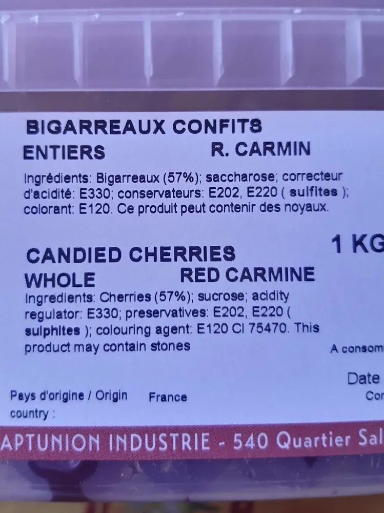 Bigarreaux confits entiers